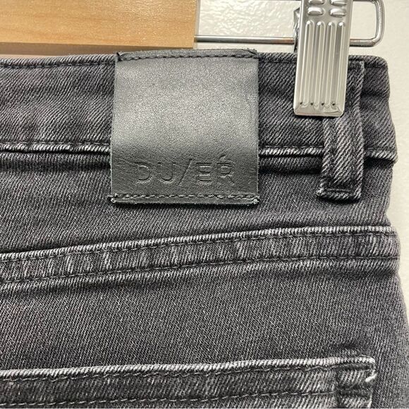 DU/ER DUER Performance Denim Straight Mid Jeans Aged Black Distressed Size 27 - Picture 9 of 13